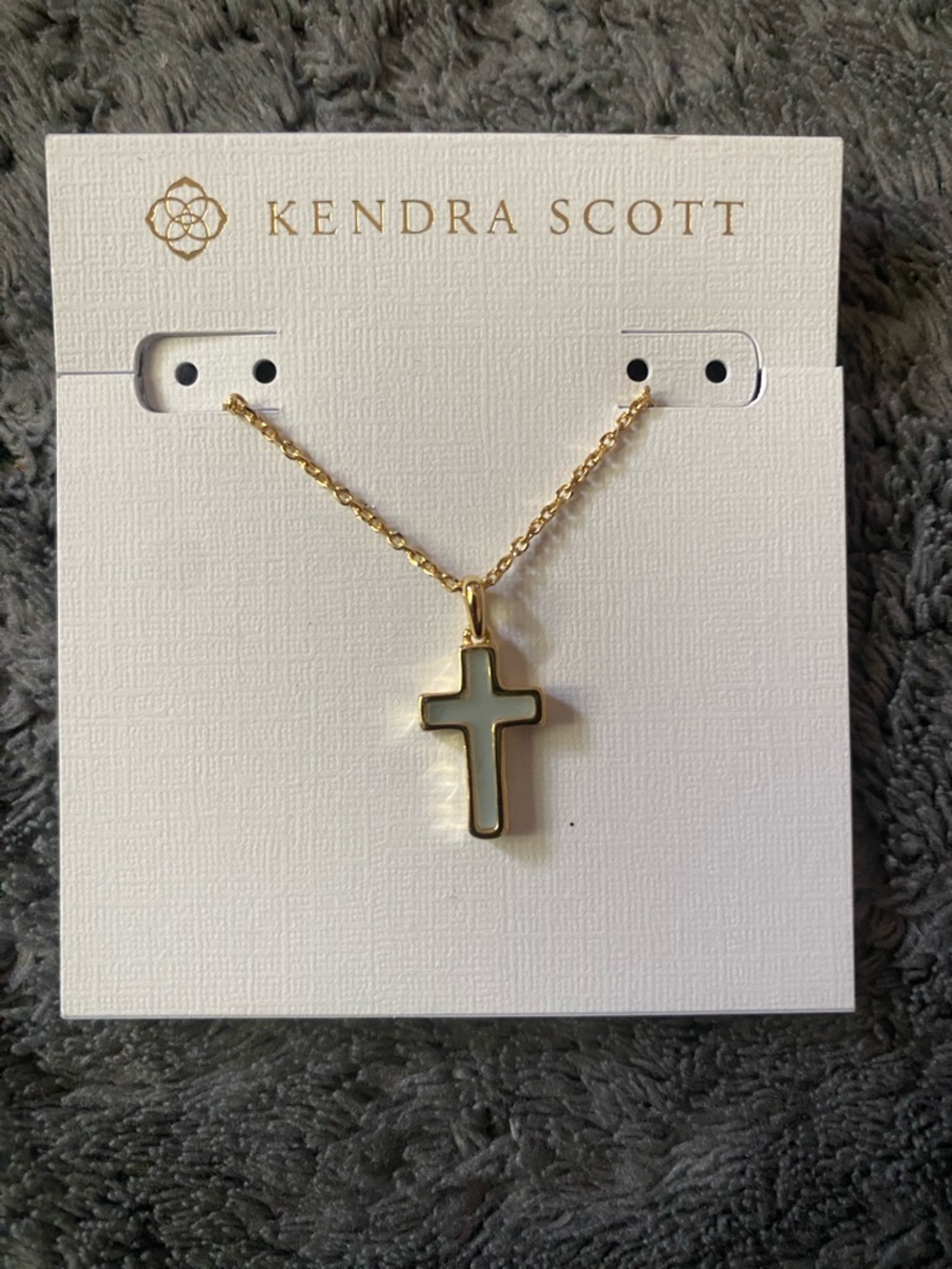 BNWT Kendra Scott Cross Gold w/Matte Blush Blue Dichroic Glass Necklace $80